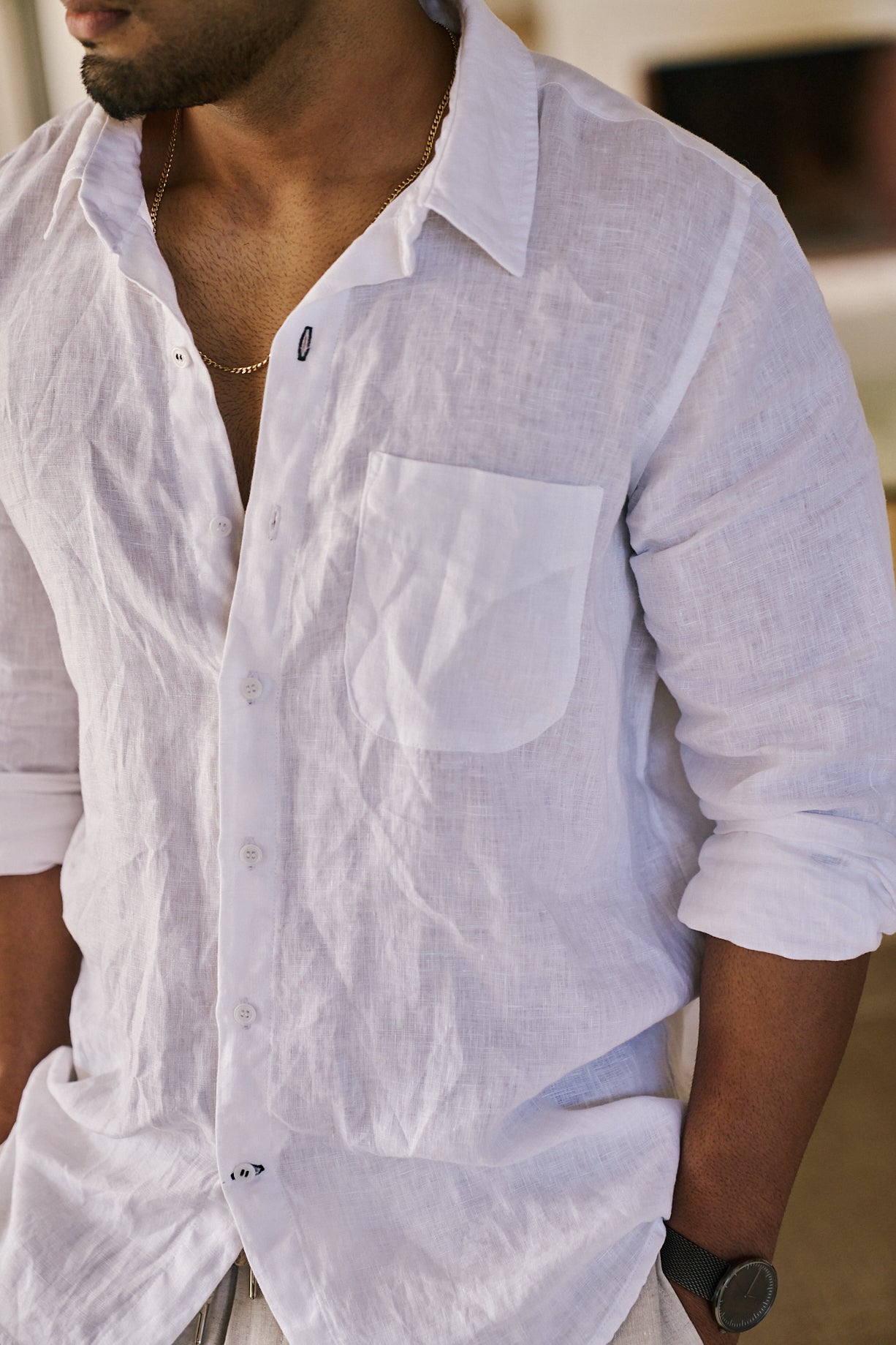 Men's linen shirt in white online in Hong Kong and Singapore